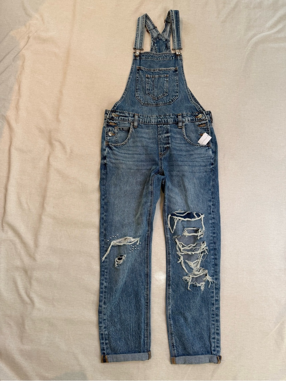 American Eagle Light Wash Distressed Denim Overalls Jumpsuit Size Small